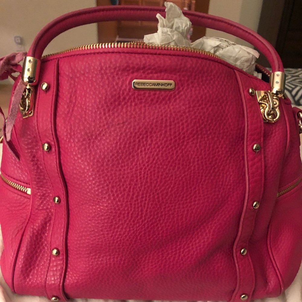 Pink Rebecca Minkoff leather bag with gold studs